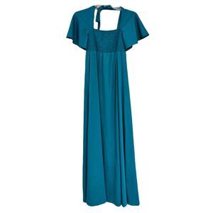 70s boho western green empire waist maxi halter dress
